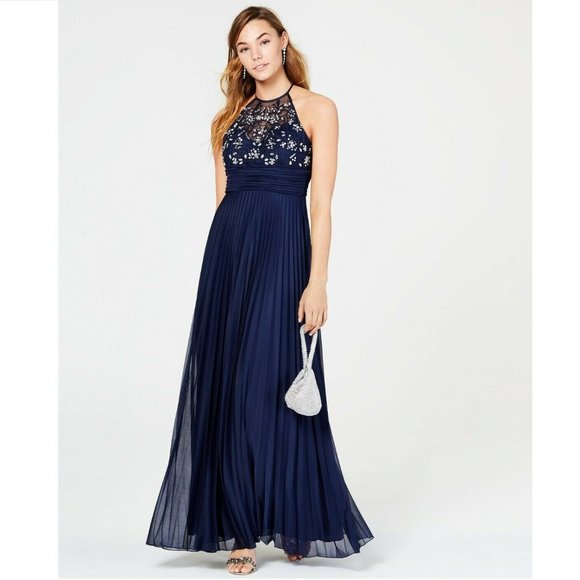 B Darlin 1/2 Navy Embroidered Gown NWT V47